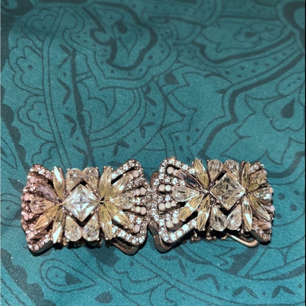 Swarovski Art Deco Style Clear & Faux Opal Crystal 9” Elastic Bracelet